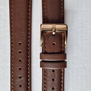 Watch strap brown plain leather with gold colour buckle 20 mm.