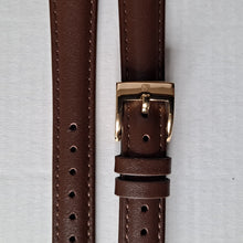 Watch strap brown plain leather with gold colour buckle 16 mm.