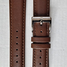 Watch strap brown plain leather with stainless steel buckle 20 mm.