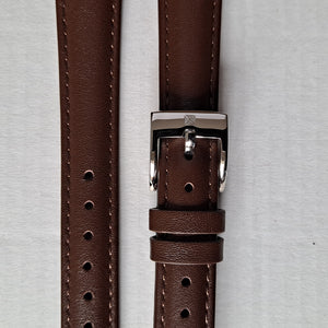 Watch strap brown plain leather with stainless steel buckle 16 mm.