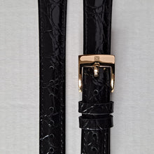 Watch strap black croc pattern leather with gold colour buckle 16 mm.