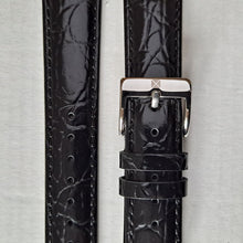 Watch strap black croc pattern leather with stainless steel buckle 20 mm.