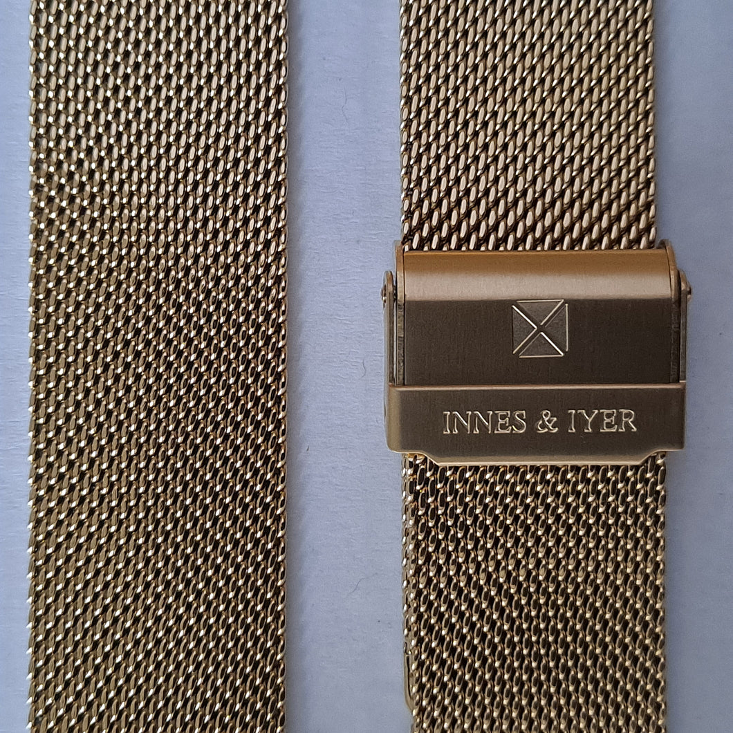 Watch strap milanese mesh metal gold colour made of stainless steel 20 mm.