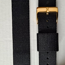 Watch strap black NATO with gold colour metal buckle 20 mm.