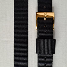 Watch strap black NATO with gold colour metal buckle 16 mm.