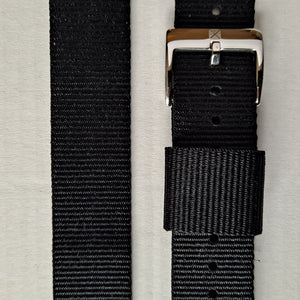 Watch strap black NATO with stainless steel buckle 20 mm.