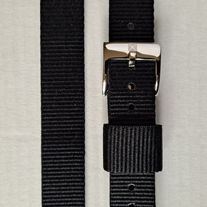 Watch strap black NATO with stainless steel buckle 16 mm.